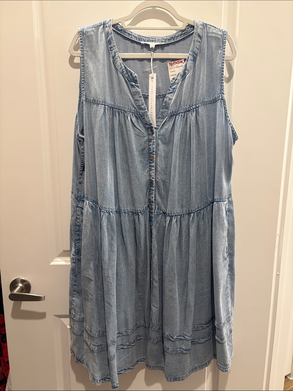 Light Blue Denim Sleeveless Button-Front Dress